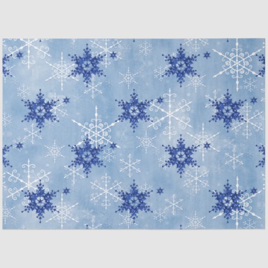 Waterverf Snowing Snowflakes Navy Blue en White Tissuepapier (Voorkant)