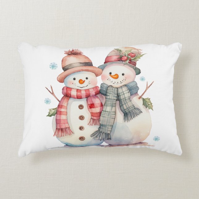 Waterverf Snowman Accent Kussen (Voorkant)