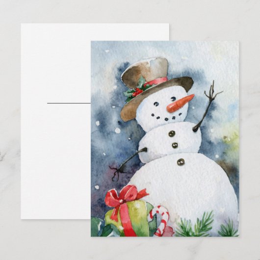 Waterverf Snowman Briefkaart (Voorkant / Achterkant)