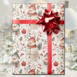 Waterverf Snowman Christmas Country Cottage Cadeaupapier