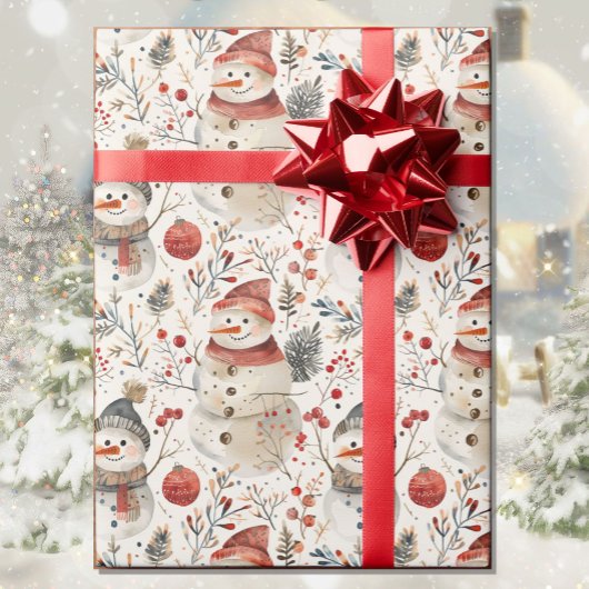 Waterverf Snowman Christmas Country Cottage Cadeaupapier