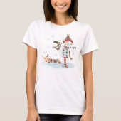 Waterverf Snowman en Dachshund T-shirt (Voorkant)
