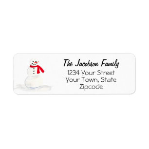 Waterverf Snowman Festive Holiday Return Address Etiket