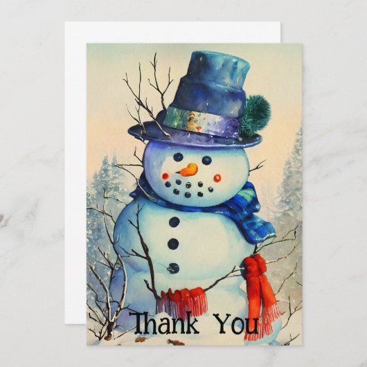 Waterverf Snowman Flat Hartelijk dank Bedankkaart (Voorkant / Achterkant)