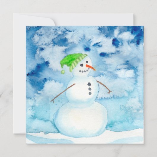 Waterverf Snowman Holiday Kaart Notitiekaartje (Voorkant)