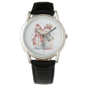 Waterverf Snowman Horloge