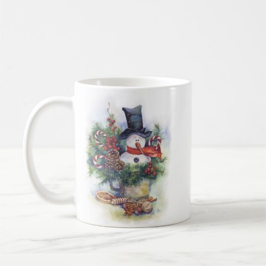 Waterverf snowman kerstboom Nieuwjaar Koffiemok (Links)