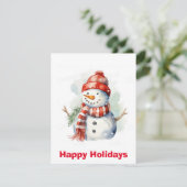 Waterverf Snowman kerstclip kunst, kerst Feestdagenkaart (Staand voorkant)