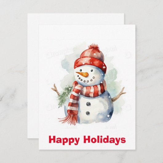 Waterverf Snowman kerstclip kunst, kerst Feestdagenkaart (Voorkant / Achterkant)