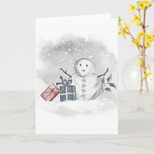 Waterverf Snowman Kerstmis en nieuwjaarskaart Kaart (Gele Bloem)