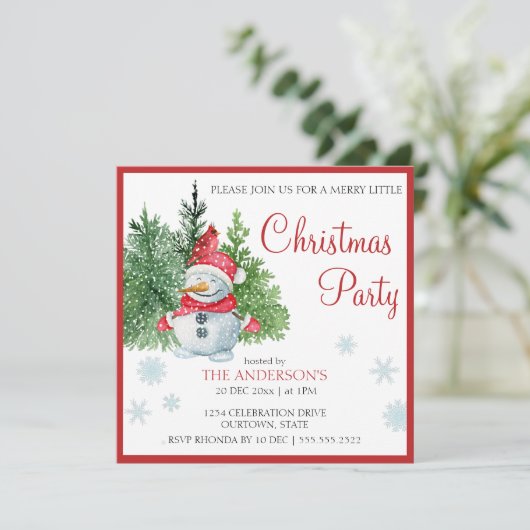 Waterverf snowman paart weinig uitnodiging (Staand voorkant)