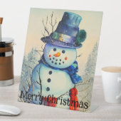 Waterverf Snowman Pedestal Sign Reclamebord Met Voetstuk (Insitu)