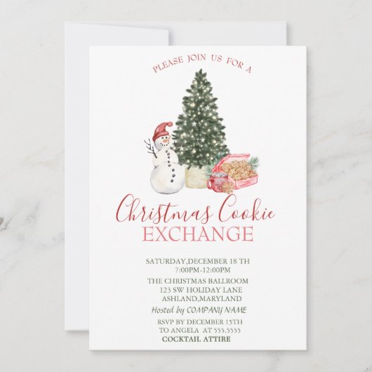 Waterverf Snowman, Pine Tree, Cookies Kerstmis Kaart (Voorkant)