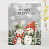 Waterverf Snowman Poinsettia Vrolijk Kerstfeest Kaart (Gele Bloem)