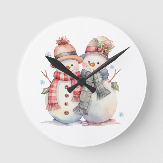Waterverf Snowman Ronde Klok (Voorkant)