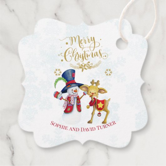 Waterverf Snowman Rudolph Merry Kerstscript Bedankjes Labels (Achterkant)