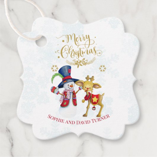 Waterverf Snowman Rudolph Merry Kerstscript Bedankjes Labels (Voorkant)