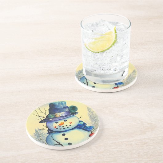 Waterverf Snowman Sandstone Onderzetter (Zijkant)