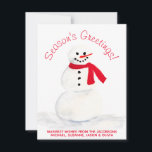 Waterverf Snowman Snowman Sason Groetings Feestdagenkaart<br><div class="desc">Deze schattige kerstkaart heeft een eenvoudig ontwerp met een handbeschilderde waterverf sneeuwman met een wortelneus en een rode sjaal. De groet luidt: Seizoensgroeten! Maar het kan worden aangepast aan alles wat je maar wilt. Onder is ruimte voor een korte noot of handtekening. Een leuke manier om dit vakantieseizoen te vermaken....</div>