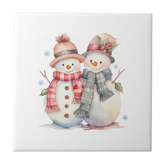Waterverf Snowman Tegeltje (Voorkant)