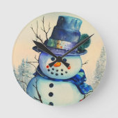 Waterverf Snowman Wall Clock Ronde Klok (Voorkant)