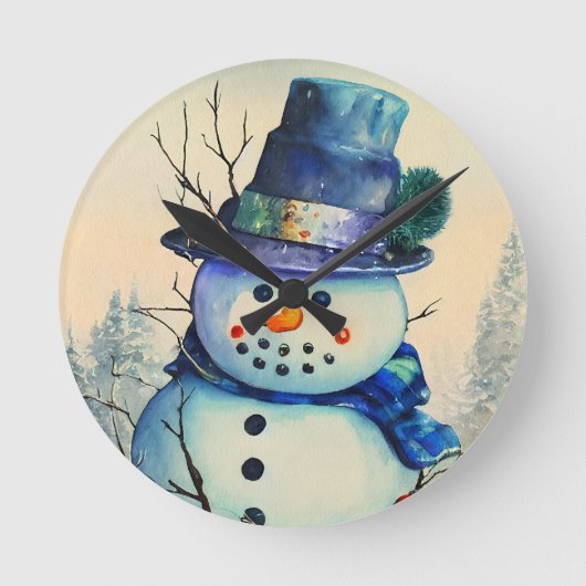 Waterverf Snowman Wall Clock Ronde Klok (Voorkant)