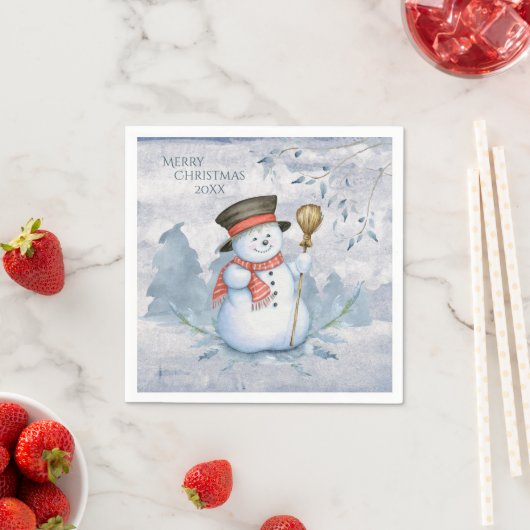 Waterverf Snowman Winter Snow Modern Kerstmis Servet (Insitu)