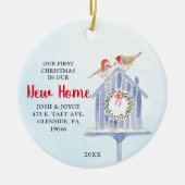 Waterverf Snowy Birdhouse - Gepersonaliseerd nieuw Keramisch Ornament (Voorkant)