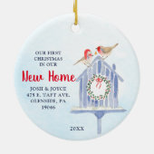 Waterverf Snowy Birdhouse - Gepersonaliseerd nieuw Keramisch Ornament (Achterkant)