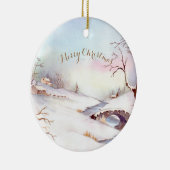 Waterverf Snowy Bridge Landscape Painting Keramisch Ornament (Rechts)
