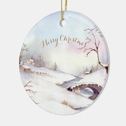 Waterverf Snowy Bridge Landscape Painting Keramisch Ornament (Links)