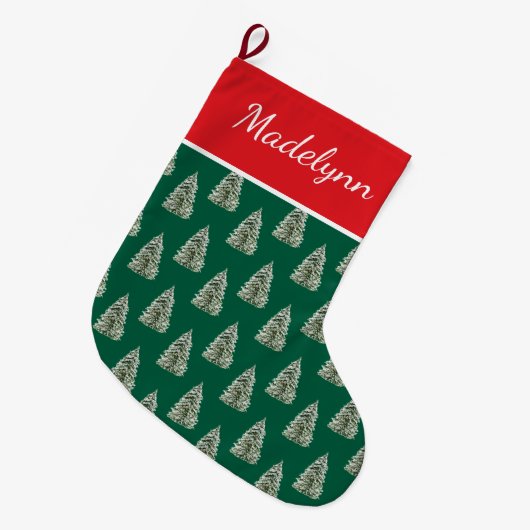 Waterverf Snowy Christmas Tree Pattern Grote Kerstsok (Voorkant (Hangend))