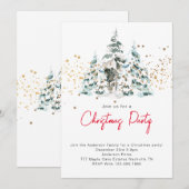 Waterverf Snowy Christmas Trees Feestuitnodiging Kaart (Voorkant / Achterkant)