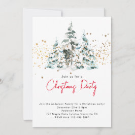Waterverf Snowy Christmas Trees Feestuitnodiging Kaart