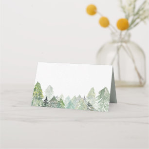 Waterverf Snowy Evergreen Forest Landschap Winter Plaatskaartje