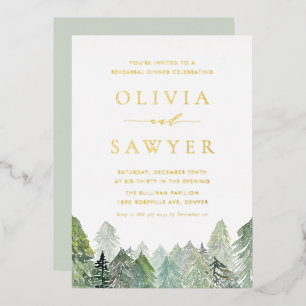 Waterverf Snowy Evergreen Forest repetitiediner Folie Uitnodiging