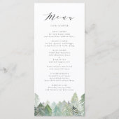 Waterverf Snowy Evergreen Forest Script Wedding Menu (Voorkant)