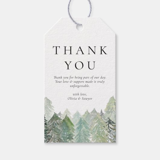 Waterverf Snowy Evergreen Forest Wedding Cadeaulabel (Voorkant)