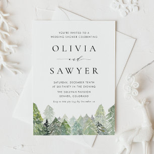 Waterverf Snowy Evergreen Forest Wedding Shower Kaart