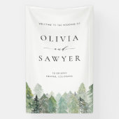 Waterverf Snowy Evergreen Forest Wedding Welkom Spandoek (Verticaal)