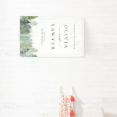 Waterverf Snowy Evergreen Forest Wedding Welkom Spandoek (Insitu)