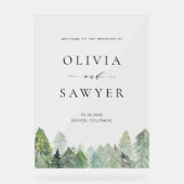 Waterverf Snowy Evergreen Forest Winterbruiloft Acryl Bord (Voorkant)