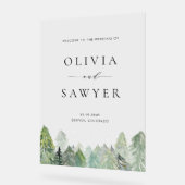 Waterverf Snowy Evergreen Forest Winterbruiloft Acryl Bord (Hoek)