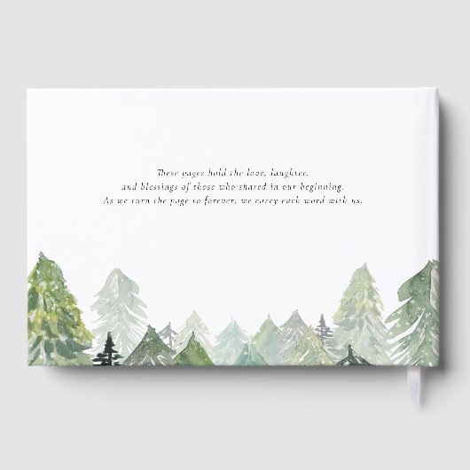Waterverf Snowy Evergreen Forest Winterbruiloft Gastenboek (Achterkant)