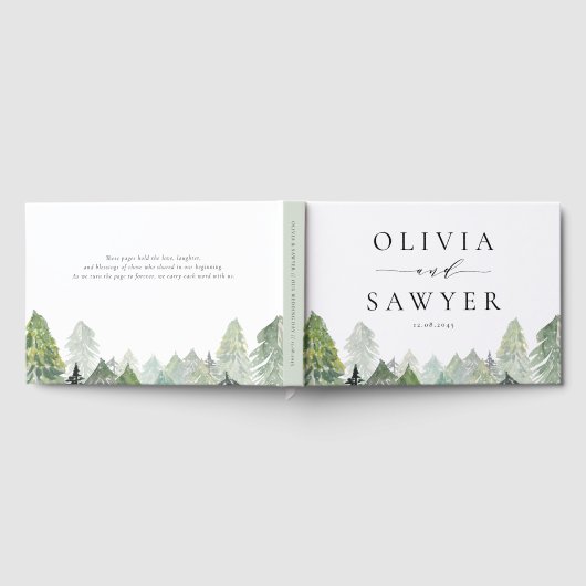 Waterverf Snowy Evergreen Forest Winterbruiloft Gastenboek (Volledig)