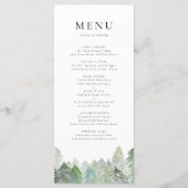 Waterverf Snowy Evergreen Woodland Winterbruiloft Menu (Voorkant)