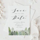 Waterverf Snowy Evergreen Woodland Winterbruiloft Save The Date