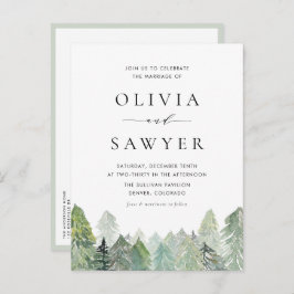 Waterverf Snowy Evergreens Winter Wedding QR Code Uitnodiging Briefkaart
