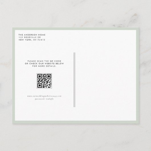 Waterverf Snowy Evergreens Winter Wedding QR Code Uitnodiging Briefkaart (Achterkant)
