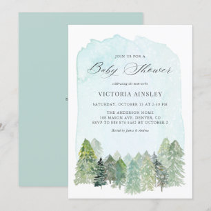 Waterverf Snowy Forest Winter Baby shower Kaart